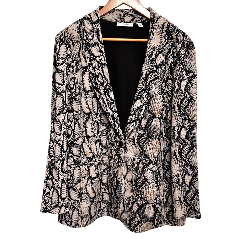 Susan Graver Snakeskin Blazer LP Animal Print Front Jacket Cardigan Stretch